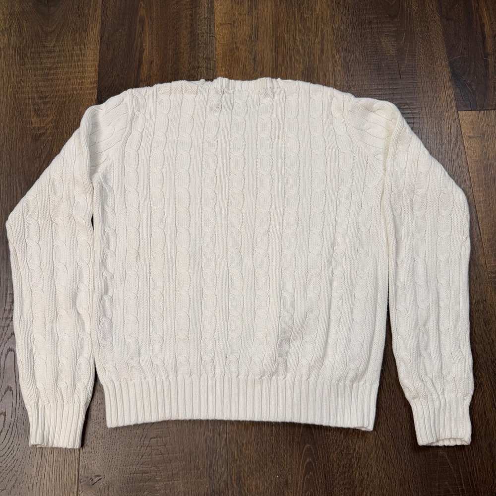 Vintage Polo Ralph Lauren Women's M Cable Knit Sweater Cream Ivory Cotton Preppy - Picture 6 of 10